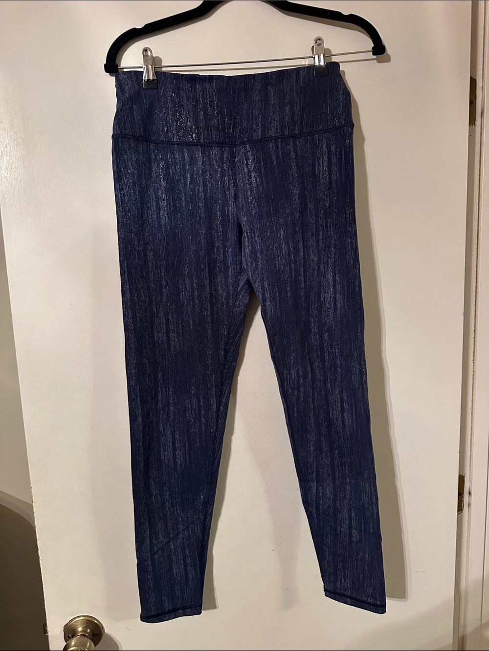 High-Rise Navy Metallic-Stripe Leggings